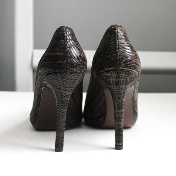 Stuart Weitzman Soft Leather Platform Black Brown Heels Pumps Round Toe Size 8.5 - Picture 4 of 8